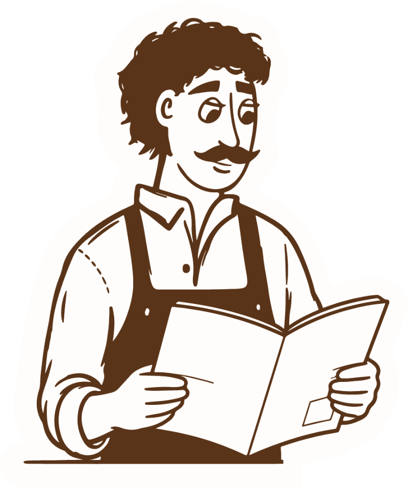 Pietro leyendo su recetario